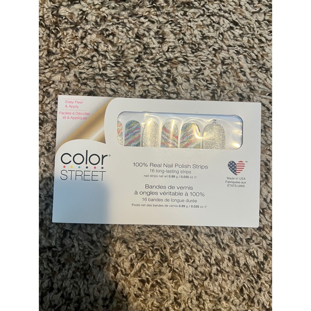 Color Street Inner Strength FDG347 Silver Rainbow Glitter Nail Polish Strips NEW